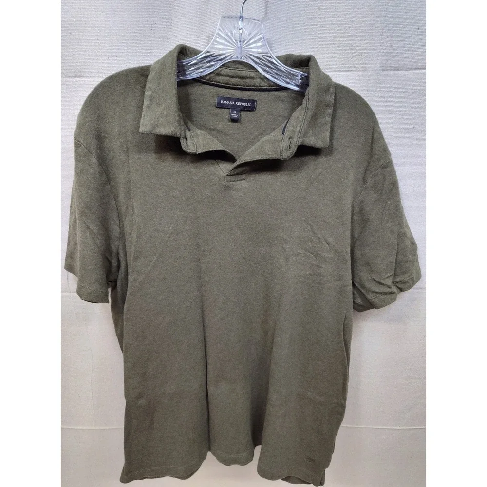Banana Republic Men XL Olive Green Short Sleeve Polo Shirt Textured Casual VNeck